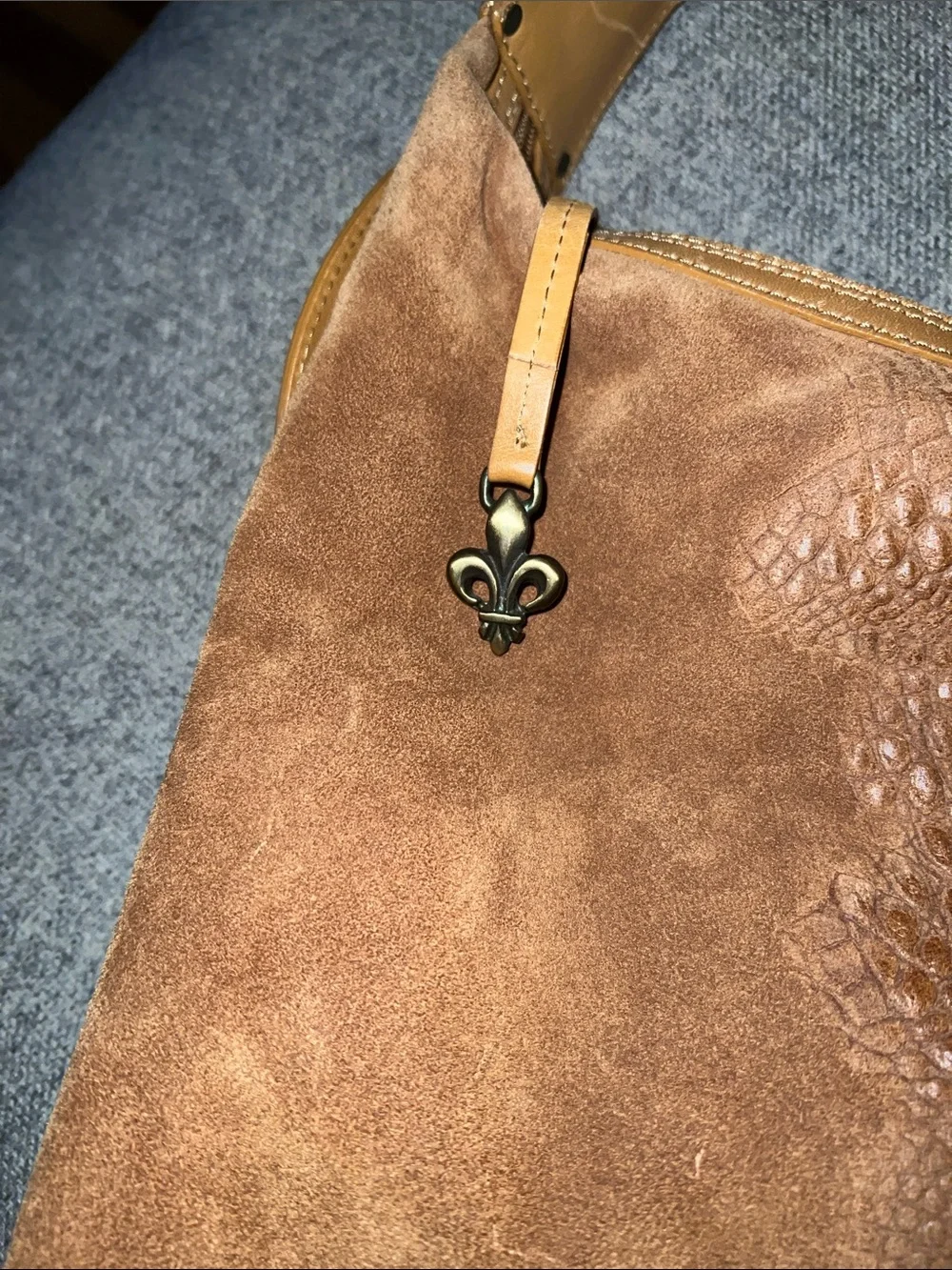Donald J. Pliner Suede Croc-Embossed Hobo Bag in Brown EUC